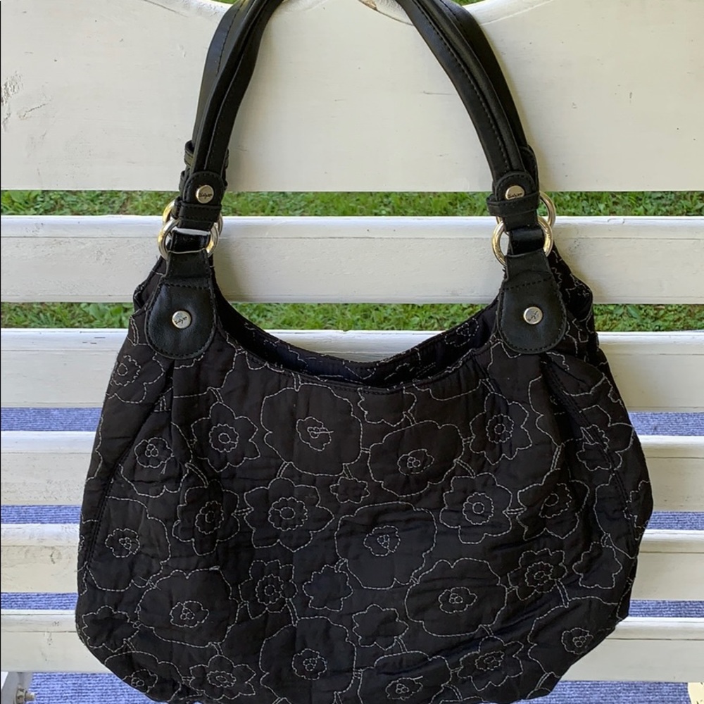 Thirty One Black Embroidered Fabric Handbag Purse